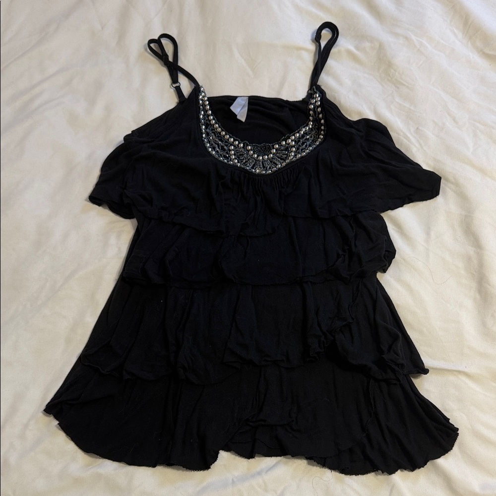 Vanity Black Camisole with Embellished Neckline